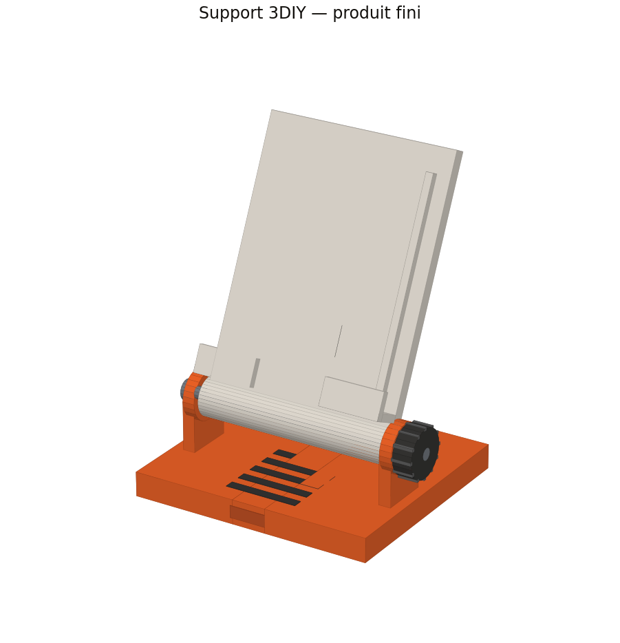 Rendu du Support 3DIY, support de téléphone réglable conçu sous Autodesk Fusion 360