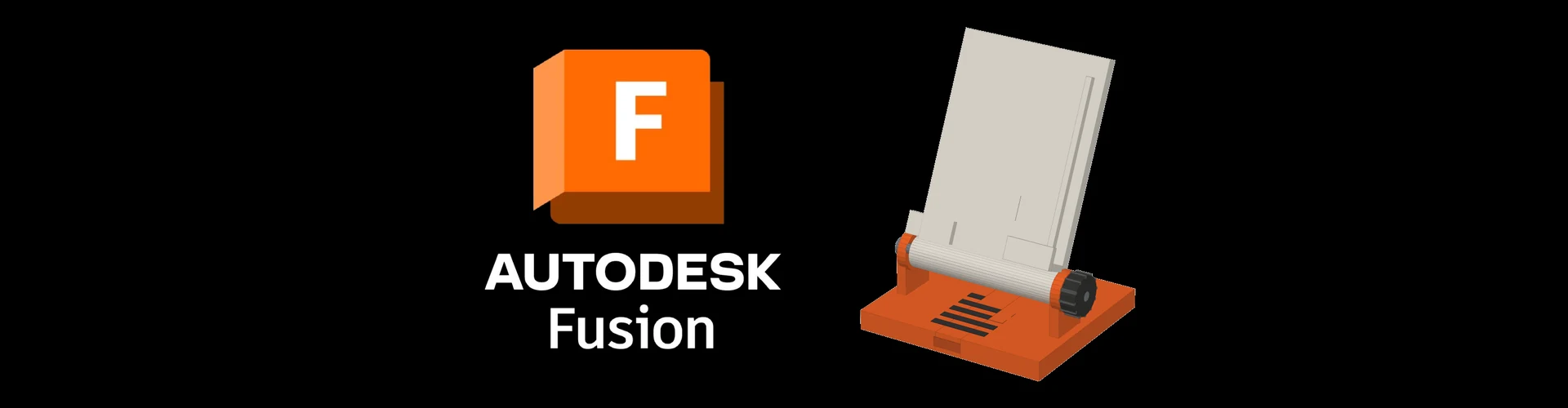 Logo Autodesk Fusion et vue du Support 3DIY conçu en CAO