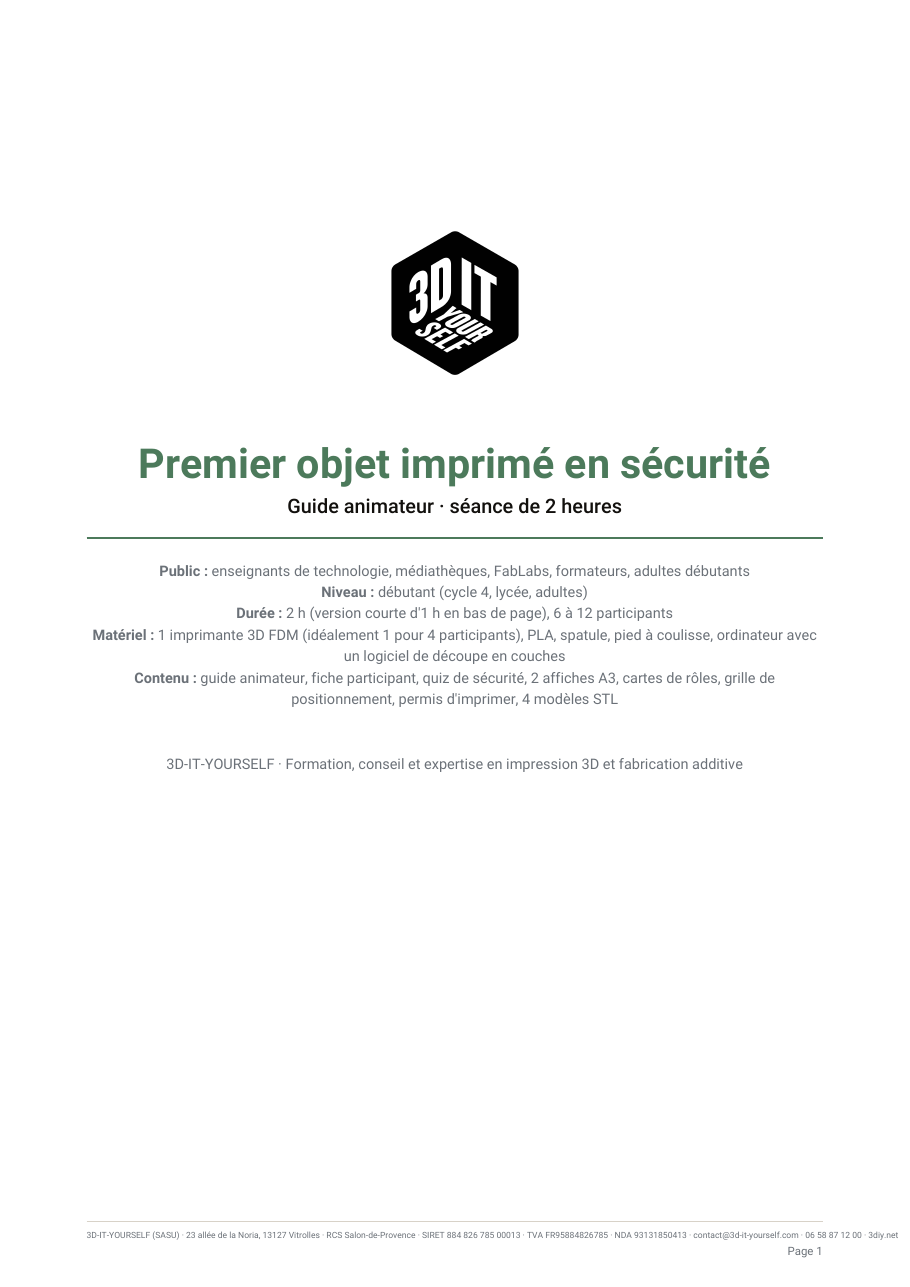 Couverture du kit Premier objet imprimé en sécurité